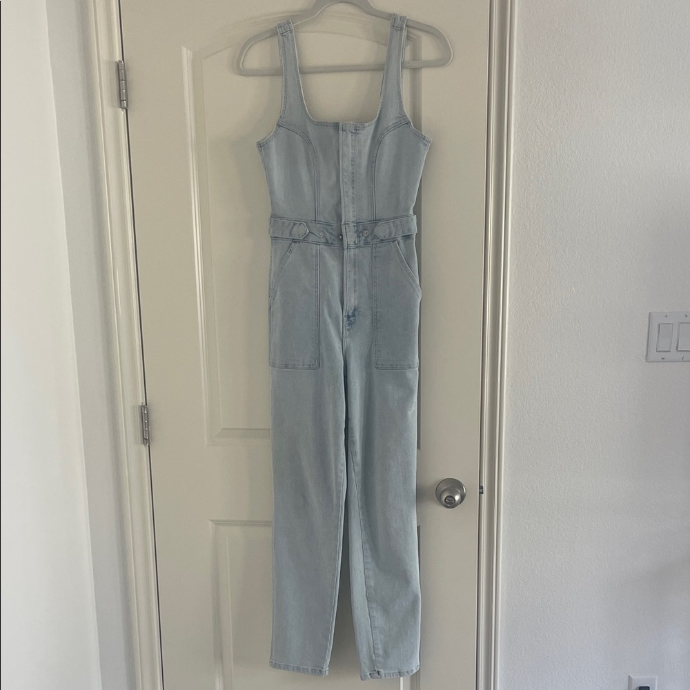 Good American Sky Blue Denim Overalls